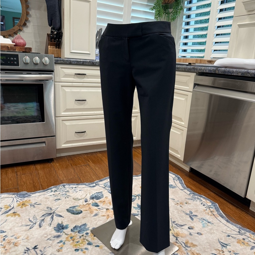 ANTONIO MELANI Black Pinstripe Straight Leg Pants 0